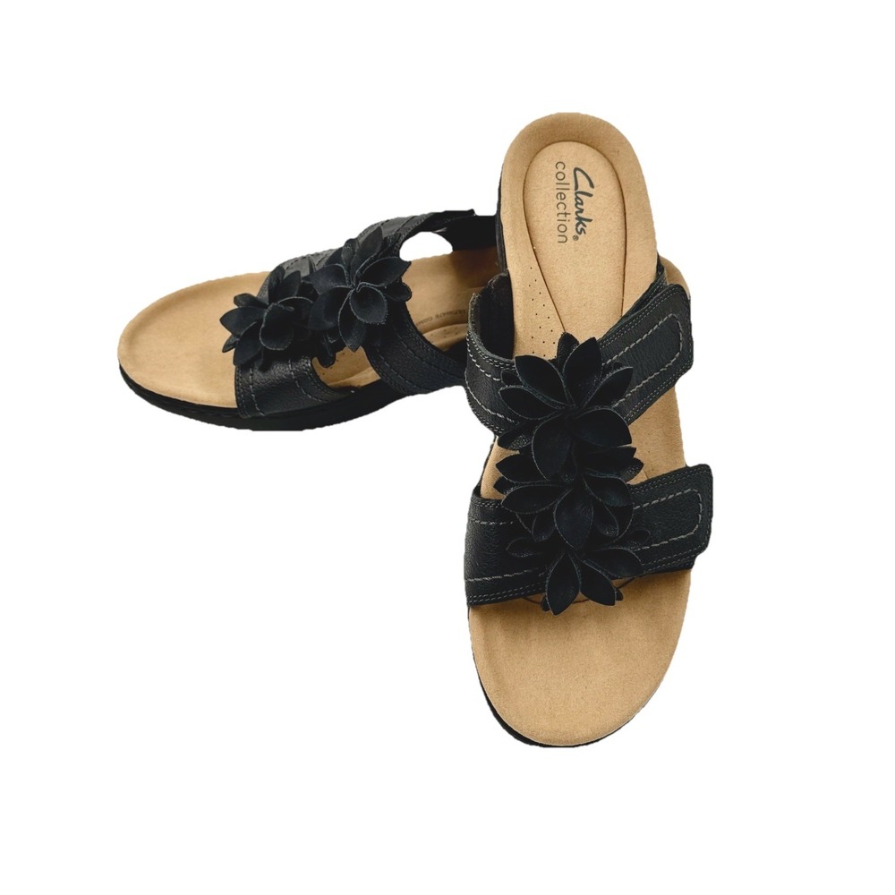 Clarks Women's Merliah Raelyn Leather Flower-Details Wedge Adjustable. Sz 12 M